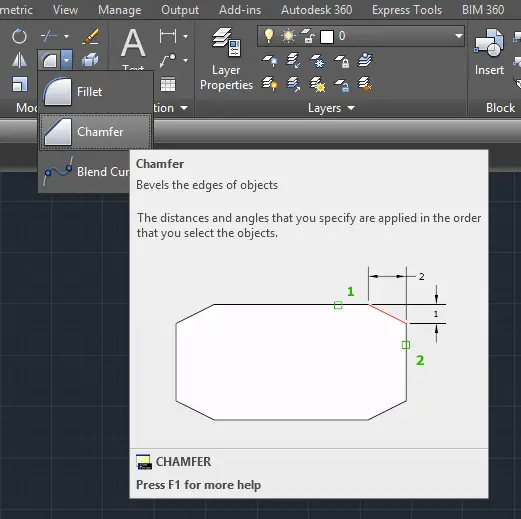 chamfer in autocad